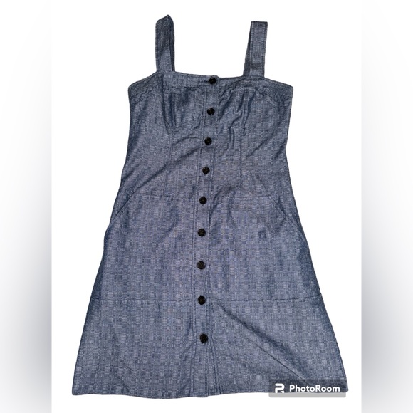 Derek Lam Chambray Mini Dress Size 8 Blue Button Down Square Neck Sleeveless - Picture 1 of 11
